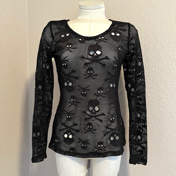 Royal Bones Tops - Royal Bones black see-through skulls top